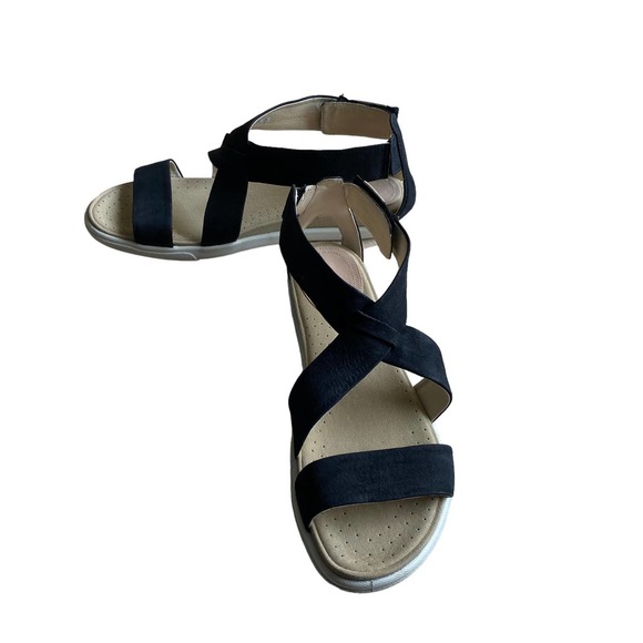 ECCO Black Velvet Suede Comfy Sandals Womens Size 8/8.5 (39) - Picture 4 of 14